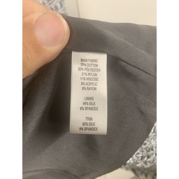 St John Boucle Tweed Blazer Grey/Blue Multicolor Fringe with Satin Trim‎ Size 4 - Picture 12 of 13